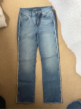 DL1961 Women's Light Blue Straight-Leg Jeans with Side Stripe
